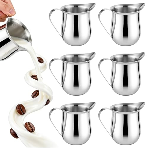 6 bricco per latte da 90 ml, in acciaio inox, piccole caraffa per latte, brocca per latte da 3 oz