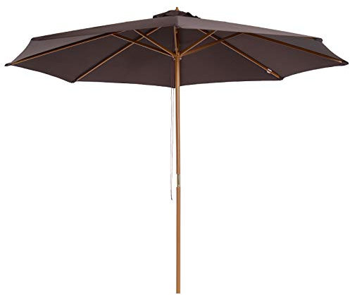Outsunny Parasol de jardin extérieur parasol droit double toit en bois polyester haute densité protection solaire Ø 3 x 2,5 m chocolat
