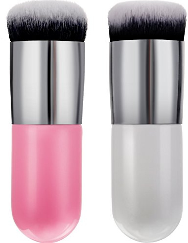 2 Pieces Foundation Brush Chubby Makeup Brush Kabuki Makeup Brush Travel Powder Brush for Blending Liquid, Cream or Powder Cosmetics (white and rose gold, pink and silver)