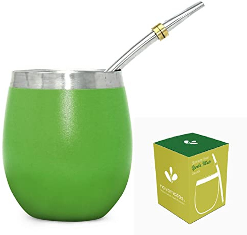 Novomates [NEW] Yerba Mate Gourd - Best Yerba Mate Set - Includes Stainless Steel Yerba Mate Cup with Stainless Steel Mate Bombilla Straw - 237ml, Green