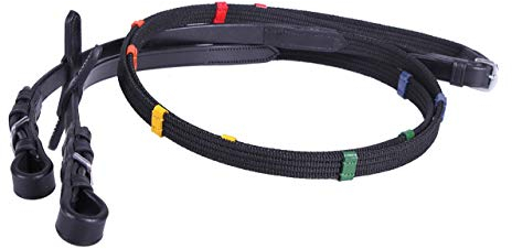 QHP Zügel Gurtzügel Pferdezügel Reitzügel farbige Stege schwarz ARBO-INOX® (Pony)