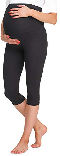 Be Mammy Damen 3/4 Umstandsleggings BE20-258(Schwarz, M)