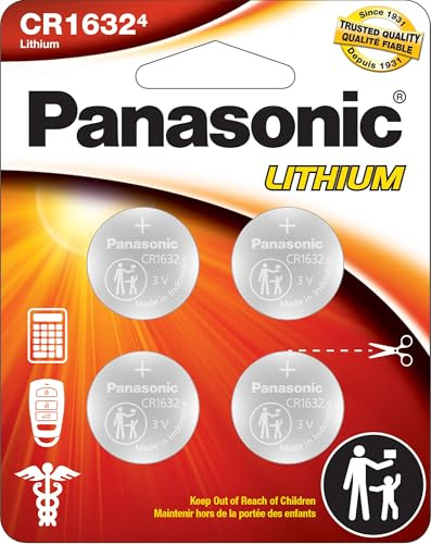 Panasonic CR1632 Lot de 4 Piles Bouton au Lithium 3,0 V résistantes aux Enfants, Emballage basé sur des Normes, Lot de 4 Piles