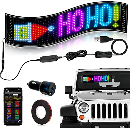 Hersance Mehrzweck RGB LED Laufschrift USB Programmierbares Flexible LED Matrix Display Panel mit Bluetooth, APP Gesteuert, LED Sign für Schild Auto, Car, Shop, Bar, Graffiti, Text, Animation Display
