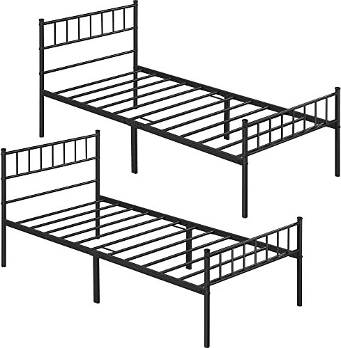 Yaheetech 2er-Set Metallbett 90 x 190 cm Bettgestell mit Lattenrost Einzelbett Singlebett Gästebett Bettrahmen Metallrahmenbett Schwarz