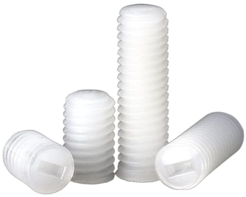XIBIO 50 Stück M3 M4 M5 M6 M8 Weiße Nylon-Kunststoff-Schlitzkopf-Gewindestifte mit Flacher Spitze Madenschrauben (Color : 50pcs, Size : M4 x 6mm)