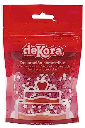 dekora - Confetti de Sucre en Étoiles et Cercles Roses et Blancs - Ajoutez une Touche Sucrée et Charmante à vos Gâteaux, Cupcakes et Petits Gâteaux