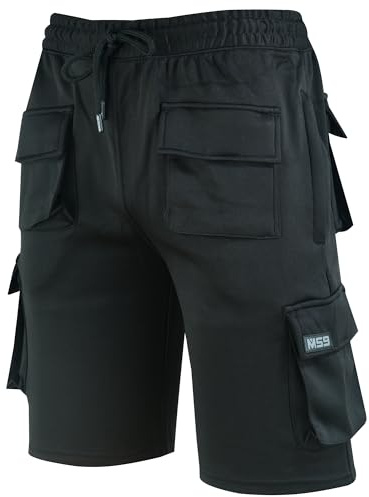 MS9 Mens Fleece Shorts Cargo Pockets Tracksuit Jogging Work Utility Shorts H5 Black