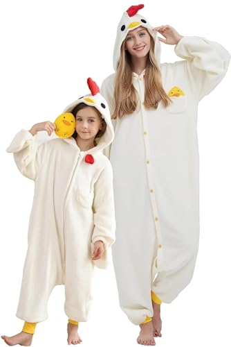 DarkCom Poulet Onesie pour Enfants et Adultes,Vêtements de Nuit Combinaison Parent-Enfant Cosplay Animal Halloween Kigurumi Costume Pyjama de Noël M