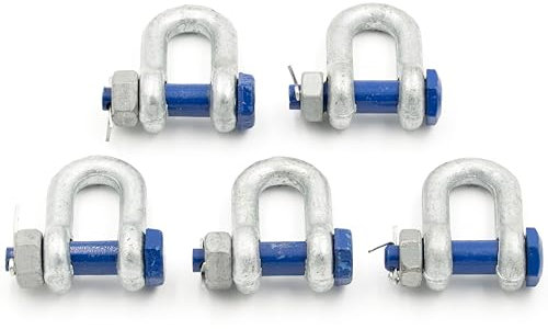 Schäkel 9,5t Tragfähigkeit 5 Stück Gerade mit Augbolzen mit Mutter und Splint - Geradschäkel Form DX - Schäkel Hochfest Stahl Feuerverzinkt - Hochfester Bügelschäkel - Lastschäkel - Hebeschäkel
