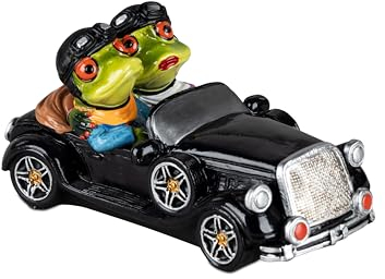 formano Exklusive Frosch Dekofiguren aus Froschhausen | handbemalt | Urlaub, Paar, lustig & mehr (schwarz Oldtimer)
