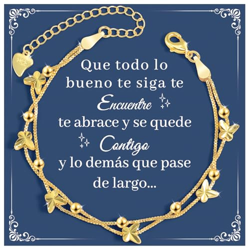 YELUWA Regalos Originales para Mujer, Mariposas Pulsera Regalo Dia de la Madre Pulsera Plata Mujer Amistad Originales Regalo Cumpleaños para Mamá e Hija Amiga Hermanas Sobrina Regalos San Valentin Oro