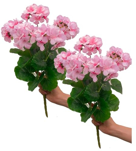 Konstgjorda pelargon silkesblommor, utomhus konstgjord röd pelargonbuske 35,5 cm konstgjord röd rosa vit pelargonbuske, falsk kyrkogårdsvas bord mittpunkt, heminredning, inomhus, trädgård, uteplats,