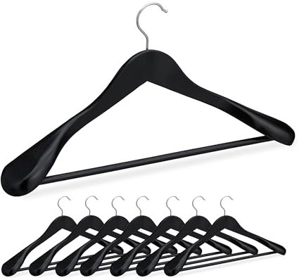Relaxdays Anzug Kleiderbügel, 8er Set, breite Schulter, Hosenstange, für Jacke, Hemd, Hose, Holzkleiderbügel, schwarz