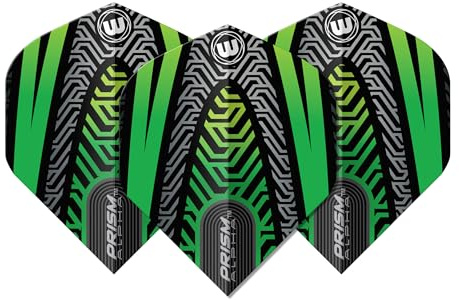 WINMAU Dart flyg - Prism Alpha Extra tjock 100 Mikron - 1 Set per förpackning (3 dart Flygningar totalt) - Professionella darttillbehör – Svart och Grön Dartflyg