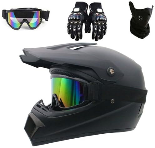 Casco da Motocross, Casco Integrale per Adulti e Bambini, con Occhiali Guanti Face Mask Rete Del Casco, Casco da Cross ATV MX Quad Bike Go-kart Casco da Motociclista, Approvato DOT(K10,L(56-57cm))