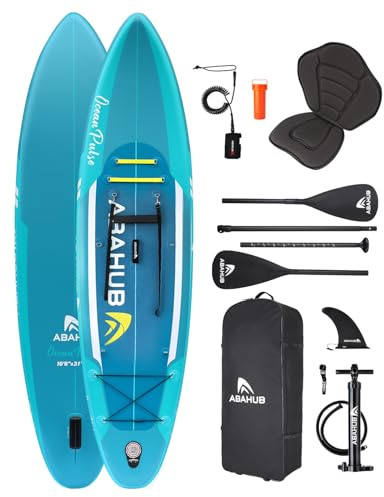Abahub Tavola SUP Gonfiabile, 320x78x15cm Set Tavola Stand Up Paddle, Blu/Verde/Arancione/Rosso con Pagaia in Alluminio Regolabile, Sedile Kayak, per Kayak, Canoa, Pesca (Verde scuro)