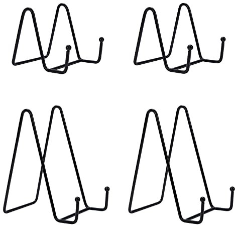 Jesustree Supports de Plaque pour Affichage, Chevalet Présentoir de Fer, Support Assiette Decorative pour Photo, Cadres Image, Livre, Tableaux, Pièces d’Art- 3 et 6 Pouces, Noir (4 Pièces)