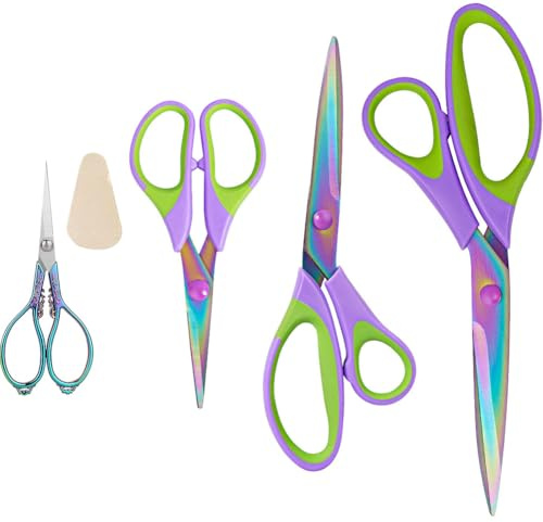 Titanium Coating Sewing Scissors Bundle, Professional Fabric Scissors Set, Ultra-Sharp Stainless Steel Blades, Ergonomic Handle, Great for Tailor, Embroidery, Craft, 9.1/8.4/5.5/4.4