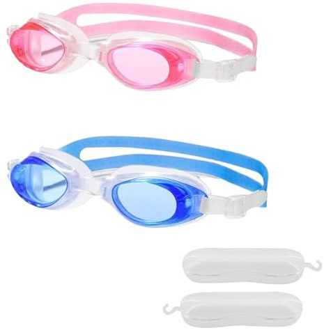 CHAOTEMAI 2 Pièces Lunette Piscine Enfant avec Boîte de Rangement Lunettes Piscine Enfants HD Swimming Goggles Réglable Lunettes de Protection Antireflet pour Filles Garçons 3 à 14 Ans Débutants