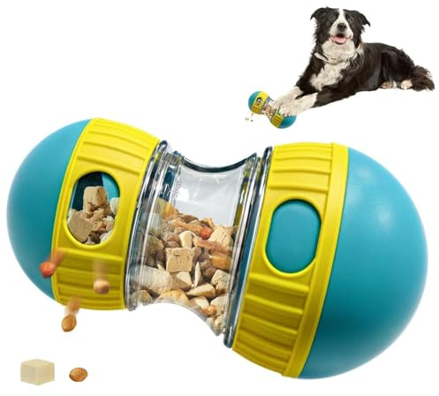 huoflame Interactive Dog Treat Dispensing Toy, Adjustable Puzzle Feeder Ball for Slow Feeding & Mental Stimulation, Rolling Enrichment Toy to Keep Dogs Busy Indoors (Blue)
