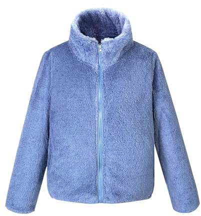 AMhomely Kids Teddy Bear Jacket - Kids Fleece Jacket Full Zip - Sherpa Fleece,Lightweight,Stand Collar,Warm,Winter Coats for Children Boys Girls Outdoor A Blue 7-8 Years