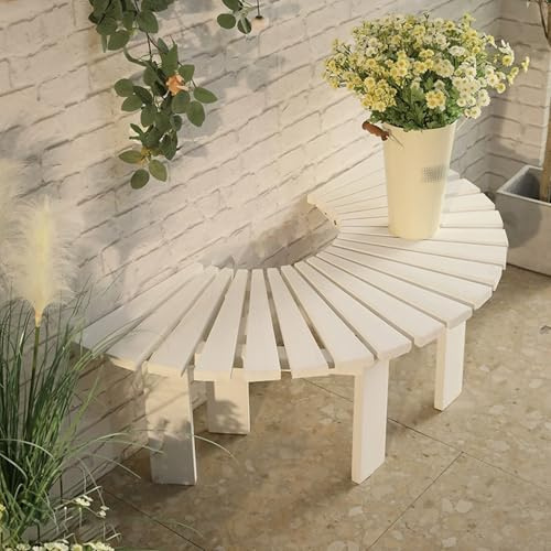 Banco Madera For Exterior,sillas De Jardín For Exterior,Diseño Panel Curvado,colocación DIY, Madera Maciza Más Gruesa,impermeable Y Resistente Al Sol,se Puede Utilizar Como Banco De Árbol(White)