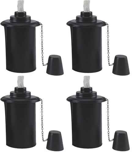 Set di 4 contenitori di ricambio per torce da giardino, 350 ml, con e cappuccio, in metallo, per torce di e lampade a olio per esterni, decorazione per feste in giardino e zanzare