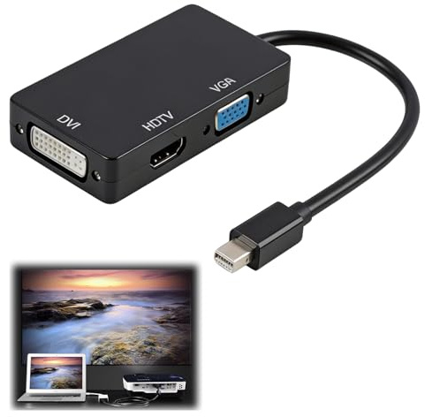 Adaptador Mini DisplayPort a HDMI DVI VGA 3 en 1, Convertidor A/V 1080p 1920x1200 para Viajes, Compatible con MacBook Pro Air iMac y Otros Dispositivos con MiniDP Ultra, Plug and Play