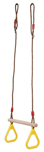 OVAQUIXI Barra Trapecio de Alta Resistencia, Barra Oscilante de Madera, Anillo de Gimnasia para Niños, 45cm, Madera, Plástico, Capacidad de 200KG para Jardín, Patio de Juegos Al Aire Libre