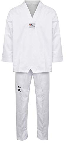 Playwell WT Approvato Studente Taekwondo Uniforme Bianco Scollo V - Bianco, 150cm
