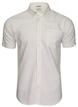 Ben Sherman Men's Button-Down Collar Oxford Shirt, Short Sleeved, Regular Fit (White (Embroidered Pocket Logo)) L