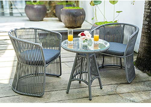 Home Islands Kwai Cocktail-Set, Gartenmöbel-Set 3-teilig, 2 Stühle + Tisch, mit Seilgeflecht/Rope