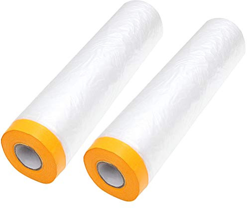 AConnet Pre-Taped Masking Film 13ft x 130ft Painters Plastic Sheeting Roll, Clear Plastic Sheeting Cover Plastics Drop Cloths for Painting, Automotive Appliance (2 Rolls, 65ft Per Roll)