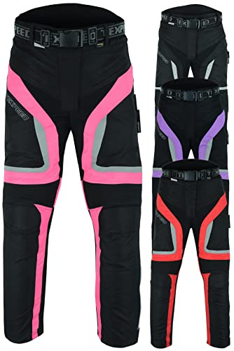 Texpeed Pantaloni da moto donna con protezioni - Tessuto impermeabile per scooter per Estate/Inverno - Armatura certificata CE (EN 1621-1) protettivi Rosa - L Girovita/Gamba Regolare