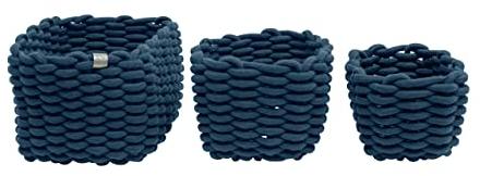 TOM TAILOR Aufbewahrungskorb, 3er Set, praktische Körbchen im Flecht-Design, stilvolle Organizer für Bad- und Kinderzimmer, dekorative Flechtkörbe, Navy