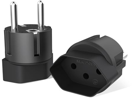 2 Stück Schweiz auf Deutschland Reiseadapter, Reisestecker Steckdosenadapter, Typ J zu Schuko EU Steckdose, für Deutschland, Frankreich Reiseadapter, Schwarz