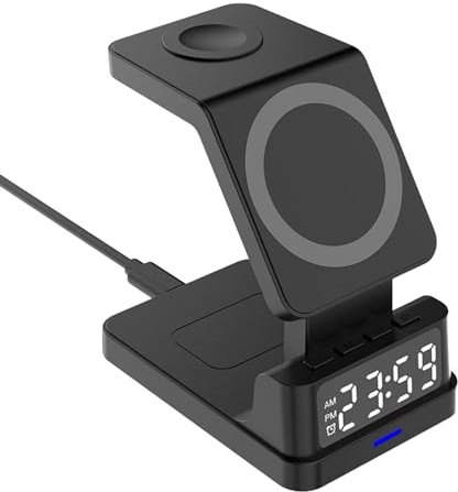 Väckarklocka med trådlös laddning, 4-i-1 smart väckarklocka, 5 W magnetisk