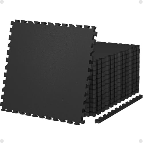 AIRHOP 0.79in Thick 24 Sq Ft Exercise Equipment Mats, 6 Tiles Upgraded Rubber Top with High Density EVA Foam, Large Interlocking Puzzle Gym Flooring for Home Gym, Heavy Weight Workout,Black