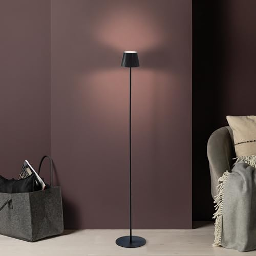 Lightbox LED Lampadaire d'extérieur | lampe d'extérieur sans fil avec batterie | 3 niveaux de gradation tactile | lampe sur pied alimentée par batterie (340 lm, 3000 K) en métal en noir mat |