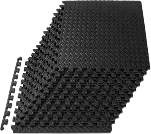 14mm Thick Gym Flooring – 32 Sq Ft Coverage 8 Pcs Interlocking Floor Mats, Protective Garage Floor Tiles, Anti-Slip Rubber Floor Mats for Gym, Home Workout, Yoga, Exercise and Gymnastics