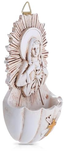 WDMJxar Hervidor de agua bendita de 12 cm con corazón sagrado de María, resina católica para regalo de primera comunión