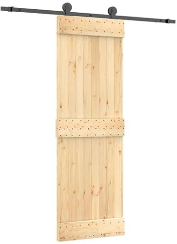 Sistema de puerta corredera completo para puertas correderas: Negro Kit de rieles adecuado para una sola puerta de madera, 70 x 210 cm