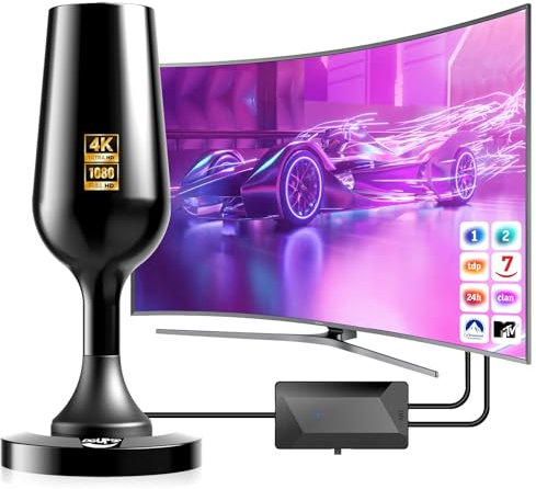 DGUPSP Antena TV Interior, 2025 Antena de TV Digital HD Receptora de 260km de Distancia con Potente Base Magnética,Soporta 4K y TDT- (DVB-T/DVB-T2)