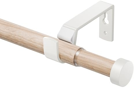 Barra Cortinas con Vetas de Madera 70-280 CM, Barras Cortinas Extensibles de 19 MM con Extremos Blancos, Barra de Cortina Metálica, Decoración Elegante para Balcones y Cocinas