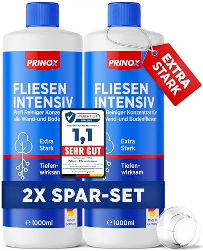 PRINOX 2x 1000ml Fliesenreiniger & Fugenreiniger Konzentrat EXTRA STARK - Reiniger zum Entfernen von hartnäckigen Verschmutzungen, Kalk oder Seifenresten im Bad