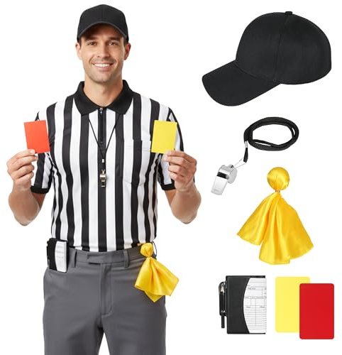 Tinyones Striped Referee Shirt Halloween Costume Men's, Football Soccer Sports and Halloween Cosplay (The White Stripes, Small)