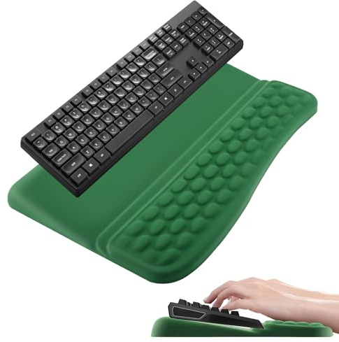 Repose Poignet Clavier Ergonomique 2-en-1 Avec Hauteur Réglable, Support Poignet En Mousse Mémoire, Tapis De Clavier Antidérapant Pour Ordinateur, Bureau, Télétravail, Gaming, 44x26,5 cm (Vert)