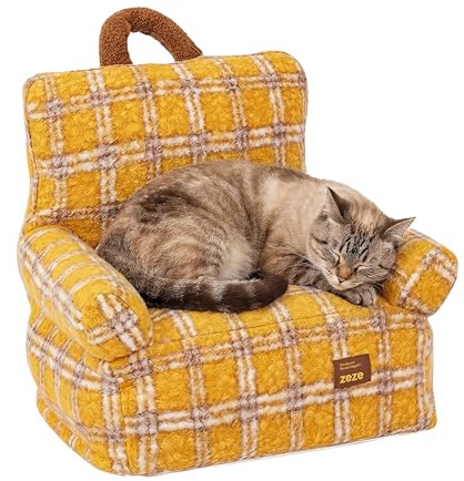 ZEZE Vintage Furniture Style Sofa Pet Bed - Washable Plush Dog & Cat Couch, Retro Style Pet Furniture, Soft Cozy Support for Pets (Small, Plaid)