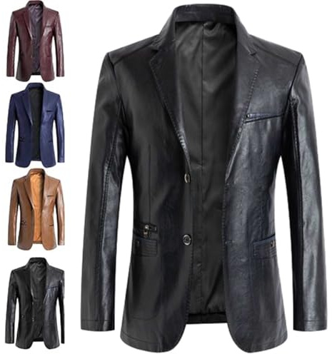 GAGFDA Veste blazer en cuir d'agneau pour homme, coupe régulière, manteau d'affaires, boutonné, doublé, style moto avec plusieurs poches, Noir , M